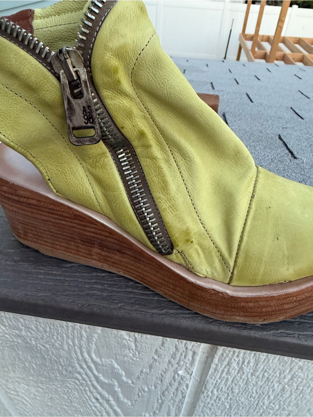A.S.98 Yellow Open-Toe Zip Wedge Sandals - Picture 7 of 16